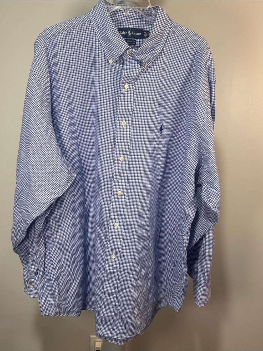 Ralph Lauren Yarmouth Button Down Shirt Blue White Check 17.5 34 /35‎ Preppy